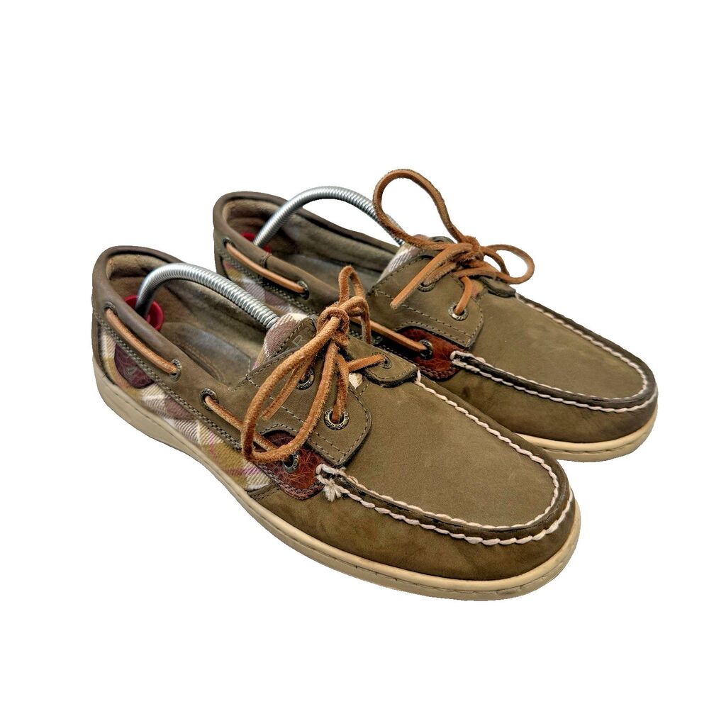 Sperry Top-Sider Women's Size 7.5 M Boat Shoes Slip-On Green Suede Plaid Flats